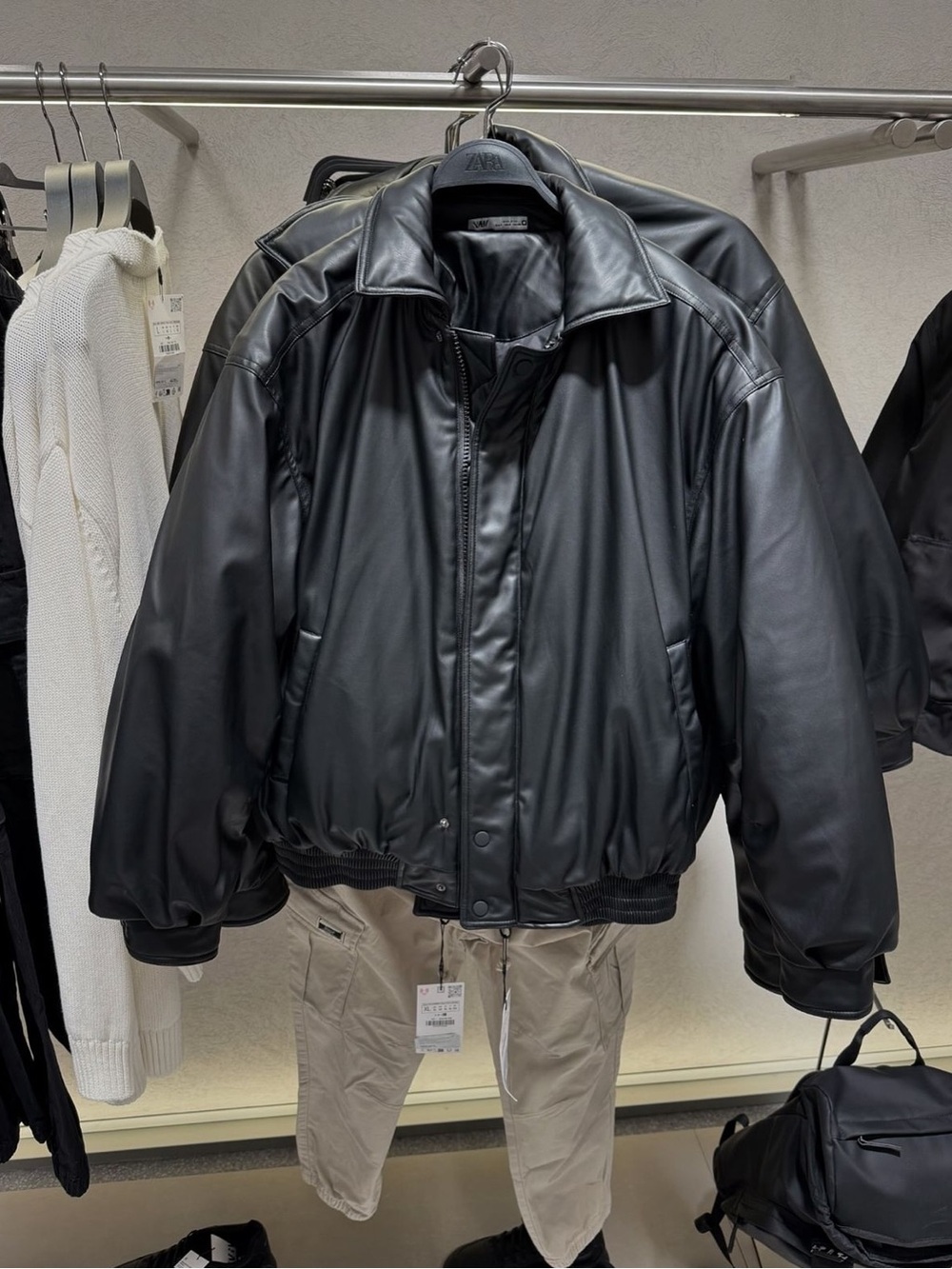 NwOT 🔳Zara Black Leather Bomber Jacket - Men🔳